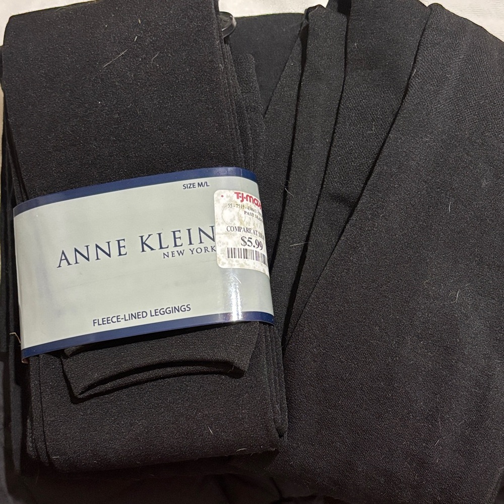 3 Pairs - Anne Klein Black Fleece-Lined Leggings - Pull-On